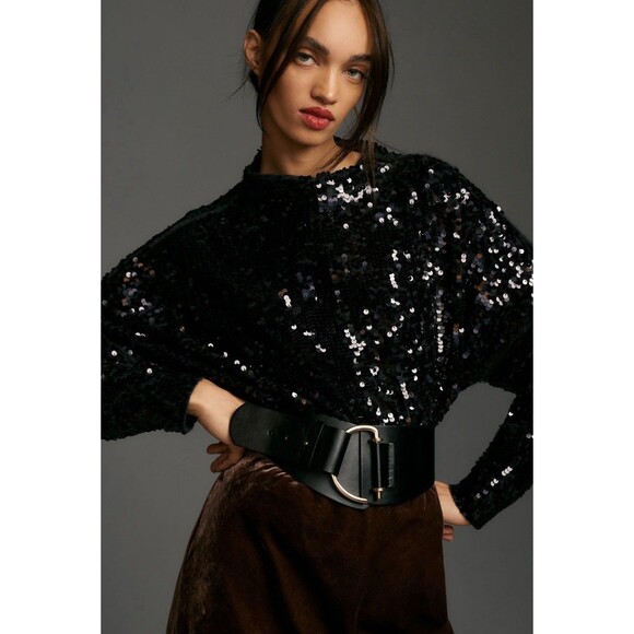 Anthropologie Pilcro Sweater Alani Cashmere Mock Neck Sequin Preppy Size 2X NWT - Picture 3 of 13